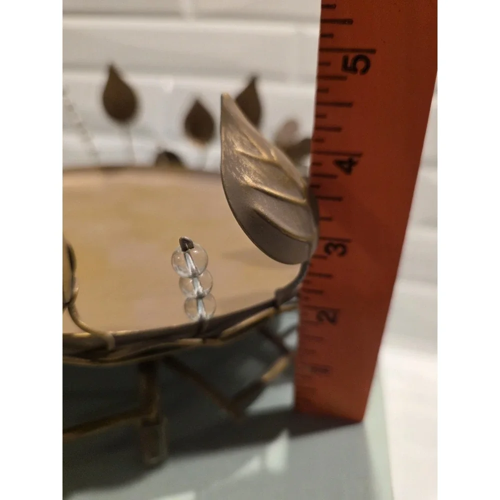 Partylite #3302 Golden Leaves 3-Wick Metal Bronze Color Candle Holder Tray - Picture 8 of 9